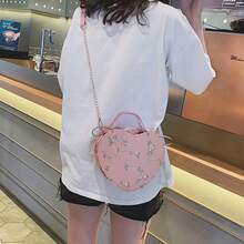 Woman's Crossbody Shoulder Bag Top Handle Shoulder Bags With Heart Shape For Mobile Phone Cosmetics Keychain - 粉色 - 查看 2