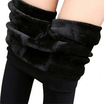 女士保暖紧身裤（半双装） - 加厚保暖内衬，冬季超强防寒打底裤，优雅纯黑色全长裤腿 - 适合叠穿、单穿或保暖 - 可手洗/干洗 - 适合寒冷天气及日常穿着（休闲/优雅） - 女士保暖内衬裤，70旦尼尔，奢华保暖，冬季打底裤