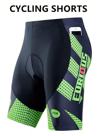 Men's Geometric Graphic Print Cycling Shorts, 4D Padded High Stretch Skinny Road Biking Shorts For Riding Racing Outdoor