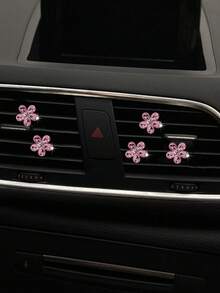 Clip con 5 flores de pétalos con cristal de 5 piezas/10 piezas, decoración de cristal brillante para el interior del coche, accesorio para salida de aire acondicionado del automóvil - Rosa - Ver 4