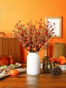 2 buc ramuri artificiale de dovleac cu fructe de pădure, decorare de casă de toamnă cu Ziua Recunoștinței, decorare realistă cu aranjament floral de interior, decorare de casă, baston de mers cu dovleac cu fructe de pădure, aranjament floral artificial de toamnă cu tulpină și ramură de fructe de pădure, decorare de dovleac cu flori de toamnă - Multicolor - Vizualizare 2