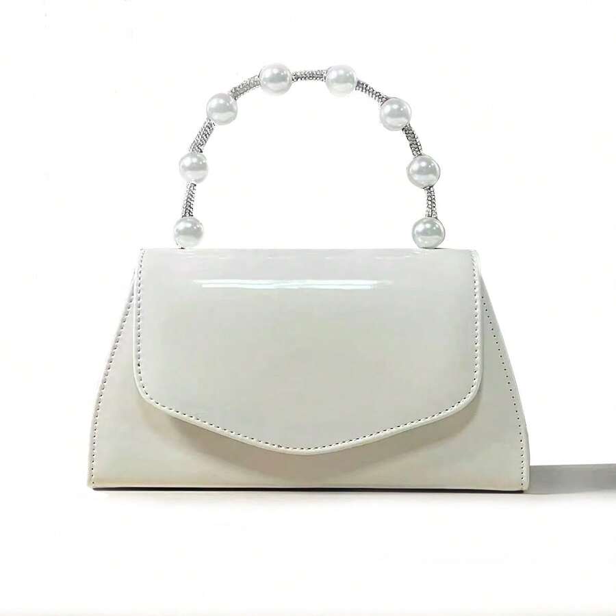 Pearl Glitter Evening Clutch Bag, Luxury Party Birthday Handbag, PU Leather Rhinestone Wedding Purse For Formal Dress, Cheongsam, Square Bag With Chain