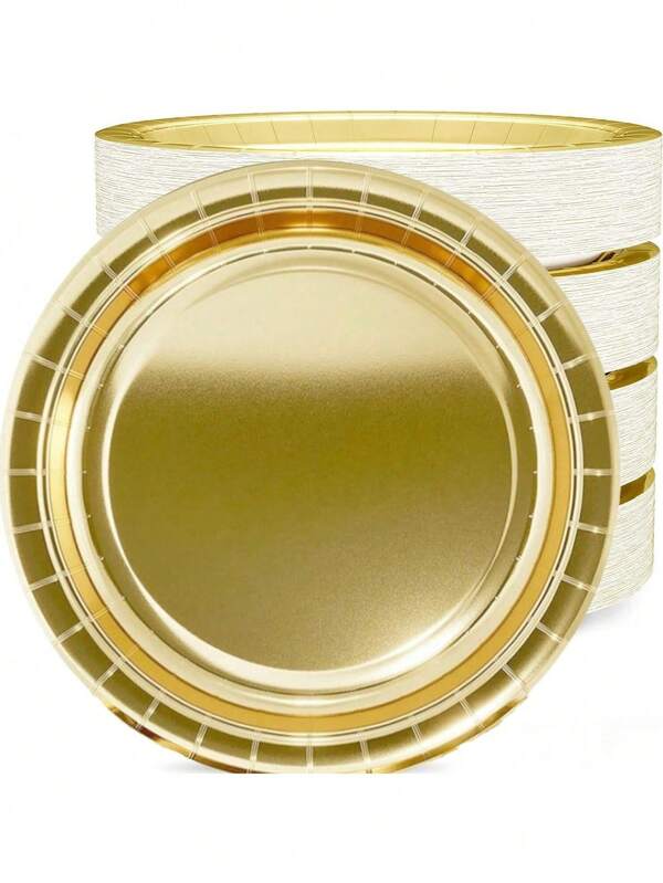 100/50 pezzi Piatti riutilizzabili dorati spessi, piatti per dolci/torte con bordo in metallo lucido elegante, adatti per matrimoni, compleanni, feste, Natale
