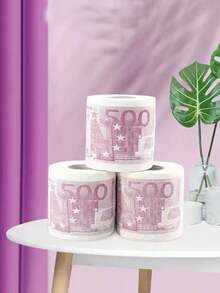 1 Roll 500 Euro Printed Toilet Paper Roll, Unbleached Virgin Wood Pulp Paper, Novelty Gift For Birthday Party, Funny Wedding, Theme Party Decor, Prank, Home Decor, Holiday Party Decoration - EUR - View 2