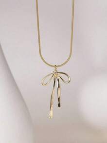 1/2pcs Bow-Tie Gold Sliver Pendant Necklace For Women, Stainless Steel Gold Sliver Snake Chain, Suitable For Daily Wear, Party, Dances, Fashion Gift For Birthday, Anniversaries, Christmas, Jewelry Women, Jewelry Necklace, Gold Necklace, Sliver Necklace, Necklace For Women, Necklace Set