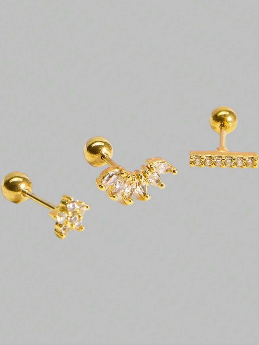 DareSee 3 Stück Damen Ohrstecker mit glänzendem Zirkonia, Knorpelohrringe für Damen und Mädchen, Edelstahl Helix, Tragus, Couch, Daith Piercing Schmuck für Musikfestivals, Y2K-Feste, Herbst, Weihnachten, Winterweihnachtsgeschenke - C-3Pcs-CZ Ohrstecker - Übersicht 1