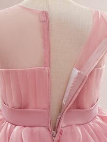 少女圆领亮片蝴蝶结薄纱优雅长裙，适合正式场合、花童婚礼等，不含头饰 - 藕粉色 - 查看 9