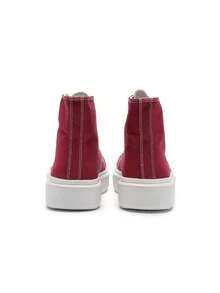 女士透气舒适高帮帆布鞋，轻便厚底系带百搭运动鞋，四季皆宜 - 酒紅 - 查看 6