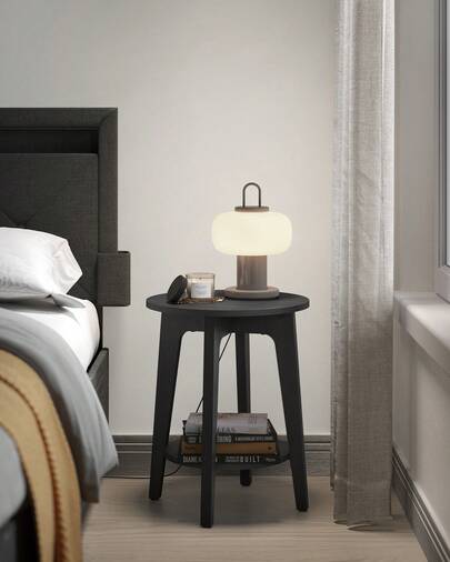 VASAGLE Tavolino rotondo piccolo per soggiorno, comodino per piccoli spazi con ripiano inferiore, stile moderno, nero