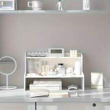 Office Storage Rack With Wooden Display Shelf-Crafted From Practical Wood Composite Material, It Assembles And Disassembles Effortlessly Without Drilling. The Multi-Tier Desktop Storage Rack Features A Tiered Shelf Design To Maximize Space Utilization And Enhance Storage Capacity. Its Multi-Level Shelving Is Ideal For Organizing Books And Cosmetics, Making It Equally Suitable For Home And Office Use. The Tiered Structure Maximizes Space Utilization, Significantly Increasing Storage Capacity. The Dust-Proof Desktop Organizer Protects Your Belongings, Offering An Exceptional Storage Solution Whether Organizing Cosmetics, Office Supplies, Or Tidying Bedrooms And Living Rooms. - 白色 - 查看 9