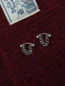 1PC/2pcs Spike Ear Piercing Ear Lobe Earring Curved Bar With Chain Stainless Steel Ear Stud Ear Stack Cartilage 16G Gauge Body Piercing Punk Style