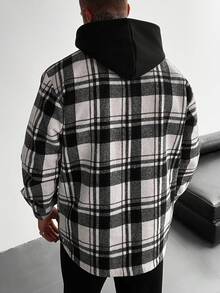 Flannel Shirt Jacket Men, Classic Black White Buffalo Plaid Long Sleeve Button-Up Front Pocket, Relaxed Fit Casual Oversized Shacket For Outdoor Workwear, Autumn Winter Layering, Date Night, Daily Wear, Shopping Vacation - Christmas Gift For Husband Boyfriend New Year