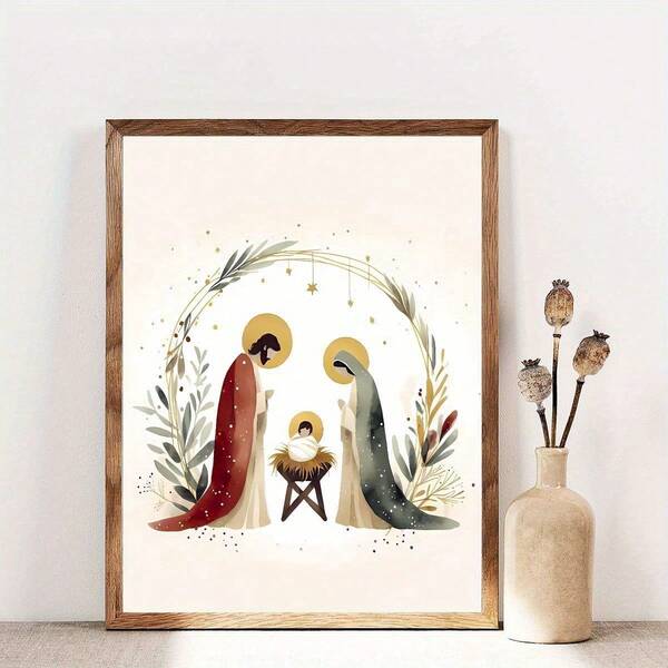 Impresión artística en lienzo de la escena de la Natividad de Navidad - Sin marco, decoración de pared cristiana resistente al agua para sala de estar, dormitorio, oficina y talla grande