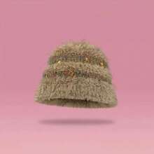 New Arrival Fashionable & Elegant Versatile Popular Cute Rainbow Candy Fuzzy Bucket Hat, Thick Knitted Knitted Hat, Knitted Fluffy Hat, Women Autumn/Winter Warm Knit Cap, Korean Style Bucket Hat - Small Jelly Bean Hat - View 4