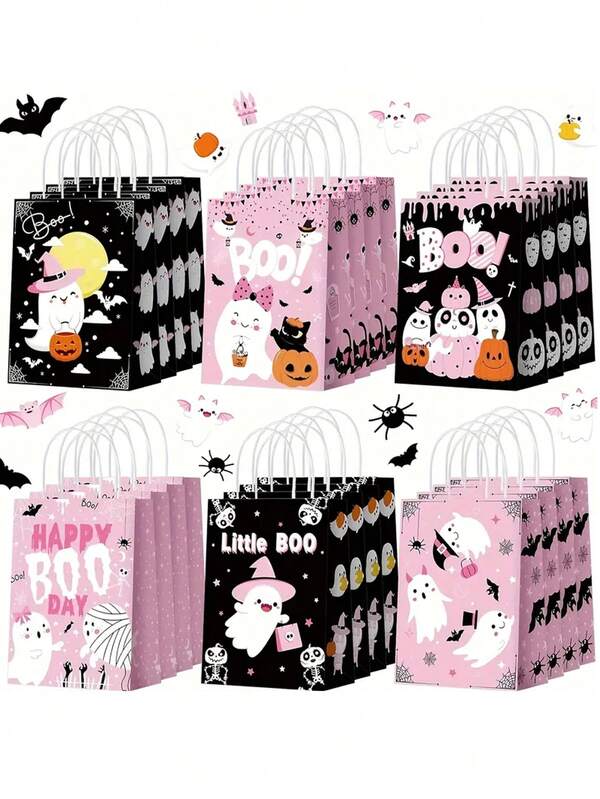 12/24/36 piezas Nuevas bolsas de embalaje con diseño de fantasma y calabaza de Halloween, bolsas de regalo coloridas con asas, adecuadas para regalos de Halloween, regalos de fiesta, bolsas de regalo para comercio minorista, bolsas de compras, bolsas de regalo para fiestas familiares y de amigos, bolsas de regalo con ambiente de Halloween, regalos de bolsas de dulces de Halloween de alta gama y exquisitos