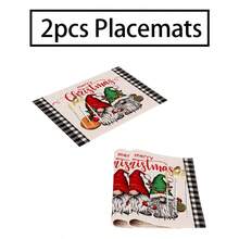 2/4/6pcs Christmas Happy Placemats, Gray Gnome Fantasy Snow Tree Branch Design Rectangular Placemats, 12x18 Inch, Suitable For Kitchen, Dining Room, Coffee, Party/Wedding Decor, Seasonal Winter Christmas Table Mats, Home Dining Table Decor, Party Decor, Christmas Decor, Holiday, Dining, Home Decor