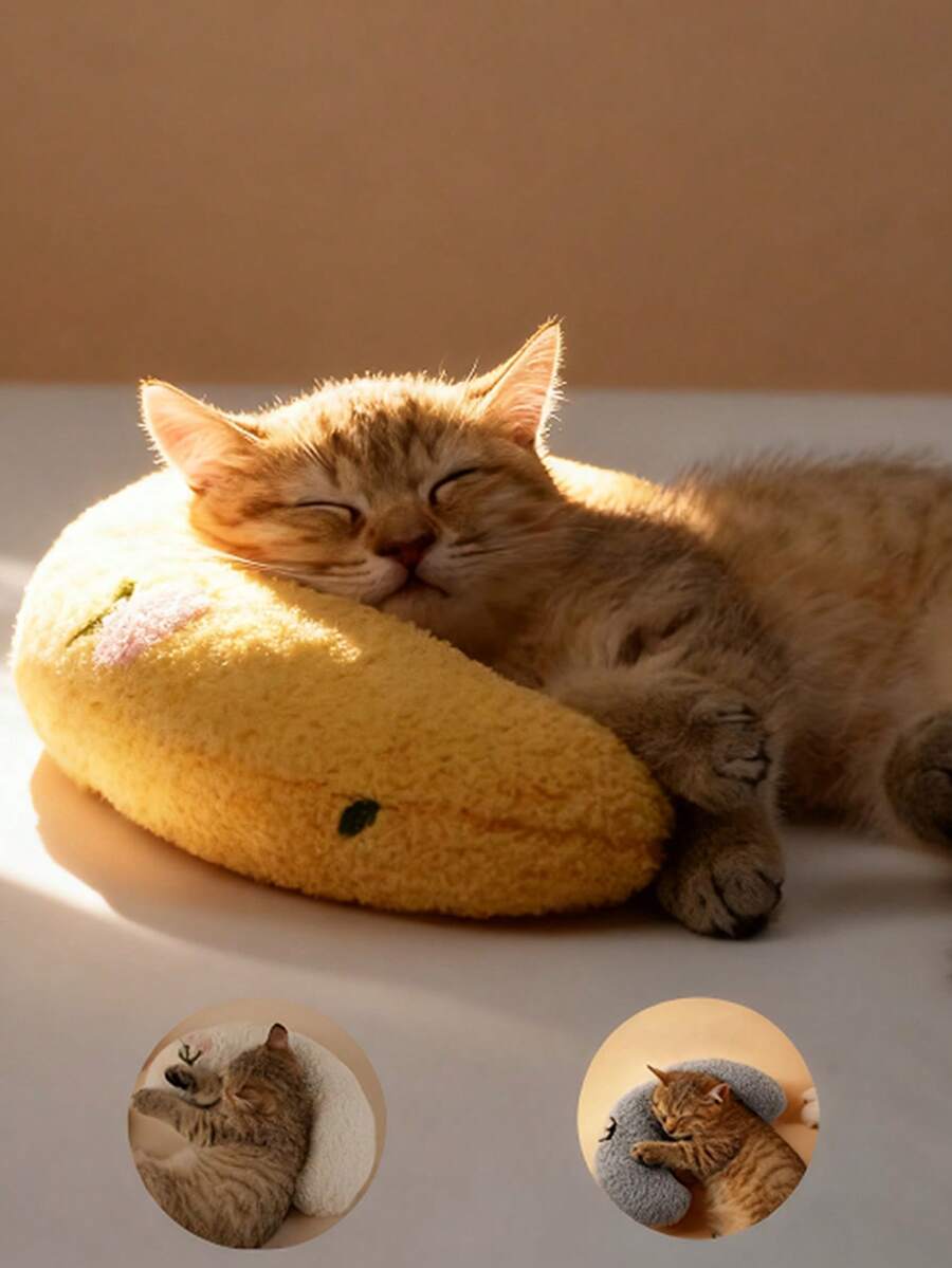 宠物睡枕猫用时尚颈部保护器深度睡眠小狗U型猫用品小猫头枕狗睡枕猫用抱枕睡枕,可机洗 - 黃色 - 查看 1