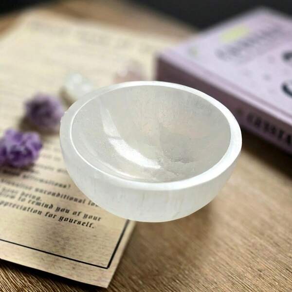 1 pieza Cuenco de selenita para cargar cristales, exhibición y almacenamiento de cristales, meditación, ofrenda de cristales, cuenco para sahumerio