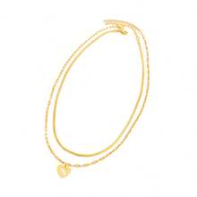 2Pcs/Set Simple Stainless Steel Heart Hollow Initial Necklace Herringbone Choker Lip Chain Layered Chain Necklaces For Women