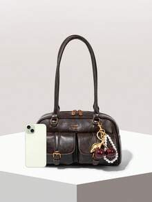 新款面包结吊坠多口袋枕形包，时尚多彩腋下包，高性价比复古简约高品质女士单肩包，日常、通勤、购物皆宜 - 咖啡 - 查看 5