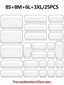 1pc/4pcs/5pc/6pcs/7pc/10/25pcs Transparent Cosmetic Storage Box, Drawer Storage Box, Compartmentalised Storage Containers, Freely Combinable, Cosmetic Organiser, Suitable For Home, School, Dormitory, Office Storage,Ideal For Home Storage And Organisation, Suitable For Women's Gift Boxes, Holiday Gift Boxes, Valentine's Day Gift Boxes, Valentine's Day Decorations,Girlfriend Gifts.