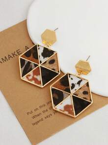 1 Pair Vintage Asymmetrical Teardrop Cow Print Exaggerated Earrings, & Versatile - Earrings 2 - View 3