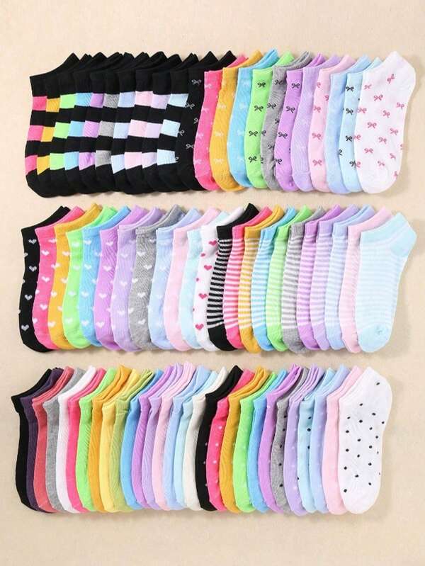 5/10/20/30 pares de calcetines de corte bajo de color caramelo aleatorio para uso diario casual de niños, calcetines con acolchado medio para niños y niñas, calcetines tobilleros para bebés. caliente en temporada de regreso a clases