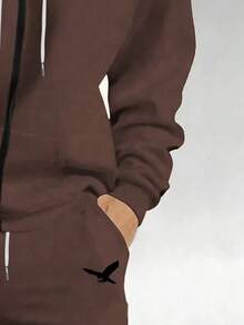 Set de 2 piezas Chaqueta con capucha y pantalón de chándal con estampado digital 3D para hombres de talla grande, ajuste regular, para primavera/otoño