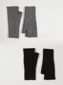 2 Paar einfarbige Acryl Fingerlose Handschuhe, warme gestrickte Halbfingerhandschuhe für Schule, Zuhause, Outdoor, Arbeit, Schreiben, Studenten, langer Bund, schlicht & modisch