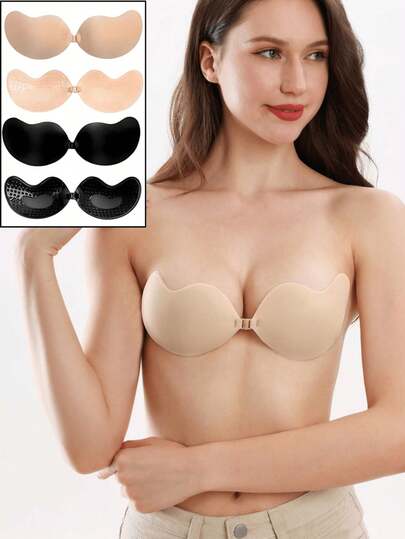 4/2/1 Pack Adhesive Silicone Backless Push Up Bra Invisible Bra, Reusable, Front Clasp Bra, Breast Enhancement - Skin-Friendly Cup, Fits A-D Cup, Summer Wedding Dress/Dress Backless