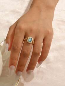 1pc Heart Square Oval Deco Zirconia Ring, Bead Chain Gold Ring For Women & Girls, Luxary Rings, Gift For Her