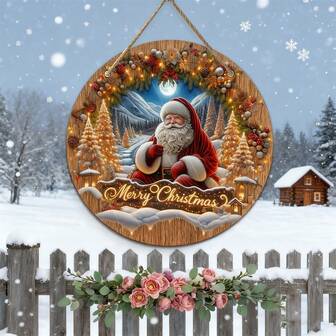 Santa Claus Circular Ornament, Forest Wonderland Pendant, Perfect For Decorating Christmas Trees And Outdoor Decorations On Vacation House Porches, Suitable For Christmas, New Year, Thanksgiving, Christmas Eve, Party Decorations, Home And Outdoor Decorations, It Is The Perfect Gift For Family And Friends