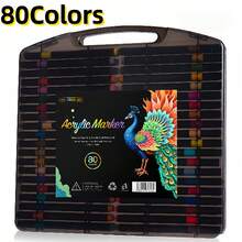 80pcs Acrylic Marker Pen, Small Black Box, Soft Tip, Non-Permeable Paper, Stackable Color Pen, Art Special Pen, Waterproof Quick-Drying Set Pen
