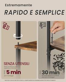 VASAGLE Montaggio Super Veloce Senza Attrezzi, Scaffale Portaoggetti a 5 Ripiani, Autoportante, 23,8 x 38 x 139 cm, Soggiorno, Camera da Letto, Cucina, Marrone Vintage e Nero Inchiostro - Inchiostro nero e marrone - Visualizzare 2