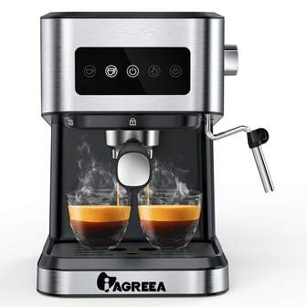 IAGREEA 20 巴半自动意式浓缩咖啡机 - 带蒸汽奶泡器的咖啡机，单杯/双杯 | 家庭/办公室用途，适用于新鲜早晨冲泡、下午茶、周末早午餐、家庭电影之夜、深夜学习 | 咖啡爱好者的理想厨房配件 | 圣诞节、感恩节、生日、新年、母亲节、父亲节、乔迁、情人节、毕业典礼的完美礼物