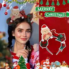 1 buc. Bentiță premium de Crăciun pentru ursuleț de pluș cu fundă în carouri roșii și verzi, pălărie și eșarfă de Moș Crăciun - Accesoriu festiv de păr pentru adolescenți, petreceri de sărbători, sărbători de iarnă, ținute de sezon, design cu tematică de sărbători