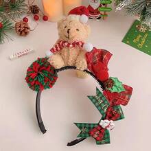 1 buc. Bentiță premium de Crăciun pentru ursuleț de pluș cu fundă în carouri roșii și verzi, pălărie și eșarfă de Moș Crăciun - Accesoriu festiv de păr pentru adolescenți, petreceri de sărbători, sărbători de iarnă, ținute de sezon, design cu tematică de sărbători