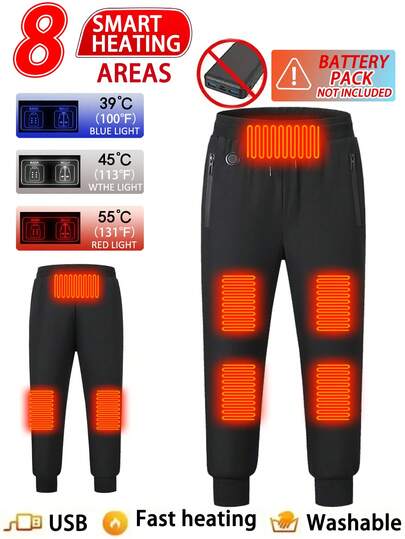 Pantalon de chauffage casual d'hiver pour hommes, couleur unie, avec poignets chauffants, contrôle unique 8 zones de chauffage