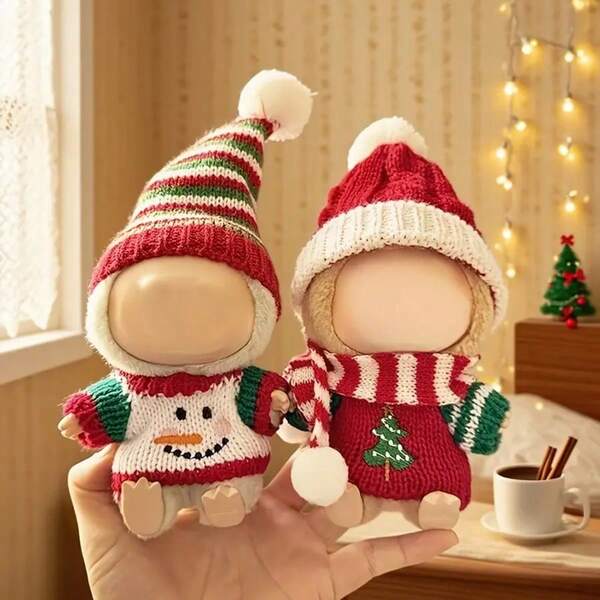 1 Set 17 cm Weihnachtspuppen Kleidung, kompatibel mit Labubu, 1 Set Dekoration - modische Kopfbedeckung, Kleidungsset, geeignet für 17 cm Puppen, süße BuLabu Weihnachtsaccessoires, zum Spielen und Ausstellen (Puppen nicht enthalten)