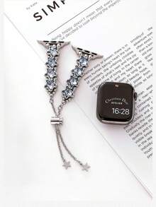 1 Piece Of Women's Blue Ocean Gemstone Sun Star Strap Compatible With 38/40/41/42/44/45/46/49mm Compatible With Apple Watch Strap Ultra/Se10/9/8/7/6/5/4/3/2/1 - Silver Blue - View 6