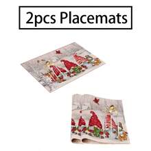 2/4/6pcs Christmas Happy Placemats, Gray Gnome Fantasy Snow Tree Branch Design Rectangular Placemats, 12x18 Inch, Suitable For Kitchen, Dining Room, Coffee, Party/Wedding Decor, Seasonal Winter Christmas Table Mats, Home Dining Table Decor, Party Decor, Christmas Decor, Holiday, Dining, Home Decor