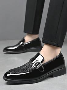 Nuove scarpe casual da uomo per l'autunno, scarpe eleganti slip-on con motivo floreale lucido e chiusura a fibbia - nero - Visualizzare 5