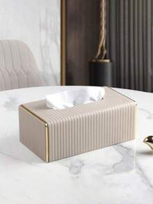 多功能桌面纸巾盒 PU 皮革条纹纸巾分配器 北欧奢华酒店风格金边纸巾盒 桌面纸巾收纳盒纸巾架 桌面面巾纸分配器可容纳一盒纸巾 非常适合客厅、餐厅和厨房的紧凑型桌面装饰 装饰配件 家居装饰和组织 家居装饰 家居饰品 公寓必备