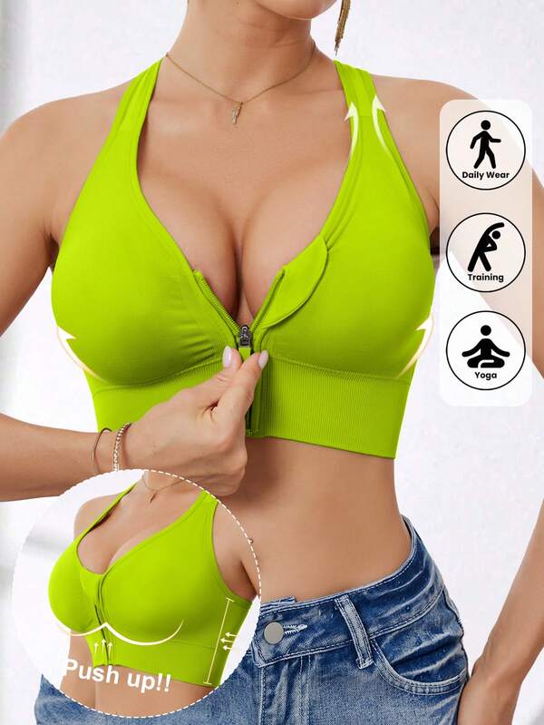 Damen High Impact Front Zip Drahtlos Nahtlos Elastisch Sport Yoga Laufen Sport BH Sommer Winter Herbst Frühling für Frauen