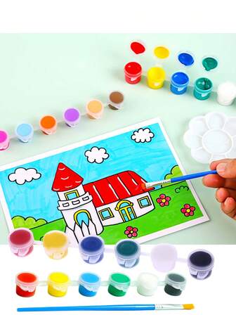 12 Colors Acrylic Paint Set, Paintbrushes, DIY Art & Craft Supplies, Soft Pigment Set, Mother's Day Gift