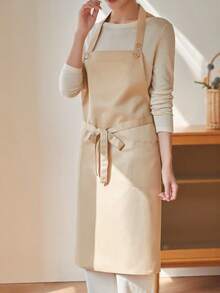 1pc Durable Apron With Pockets, Solid Color Polyester Apron, Waterproof & Fade-Resistant, Adjustable Neck Strap, Suitable For Kitchen, Waitstaff Uniform, And Various Occasions - Multicolor - View 9