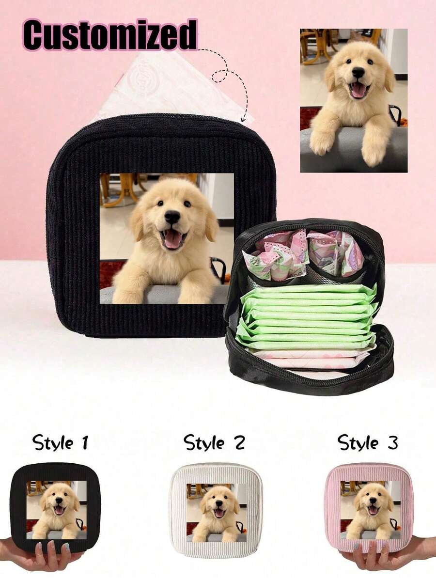 1 pieza Bolsa de maquillaje personalizada, con temática divertida de mascotas, adecuada para cosméticos, toallas sanitarias, regalo ideal para amantes de mascotas, hijas, hermanas, viajes & artículos esenciales diarios. - Multicolor - Ver 1