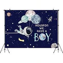 DAperturee 7X5ft Outer Space Baby Shower Backdrop It's A Boy Rocket Astronaut Planet Galaxy Stars Universe Photography Background Party Decoration Banner Photo Studio Booth Props Cake Table10 - Clear - View 2