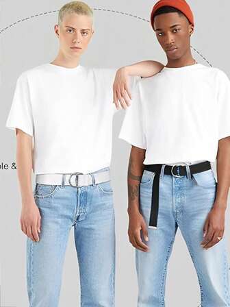 1 st. kanvasbälten med dubbla D-ringar för män och kvinnor, nätbälten med silverknappar, militärbälten för män