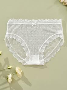 4件/包 女士无缝性感蕾丝薄纱蝴蝶结花卉图案内衣 - 彩色 - 查看 7
